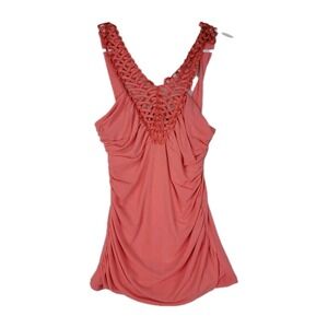 Peep Studio Vintage Coral Pink Crochet Back Tank Top Women's Medium Y2K